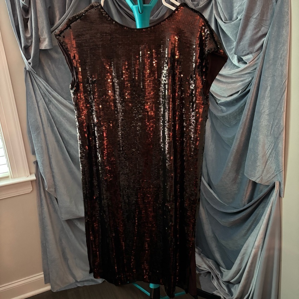 Anthropologie Brown Sequin Midi Dress